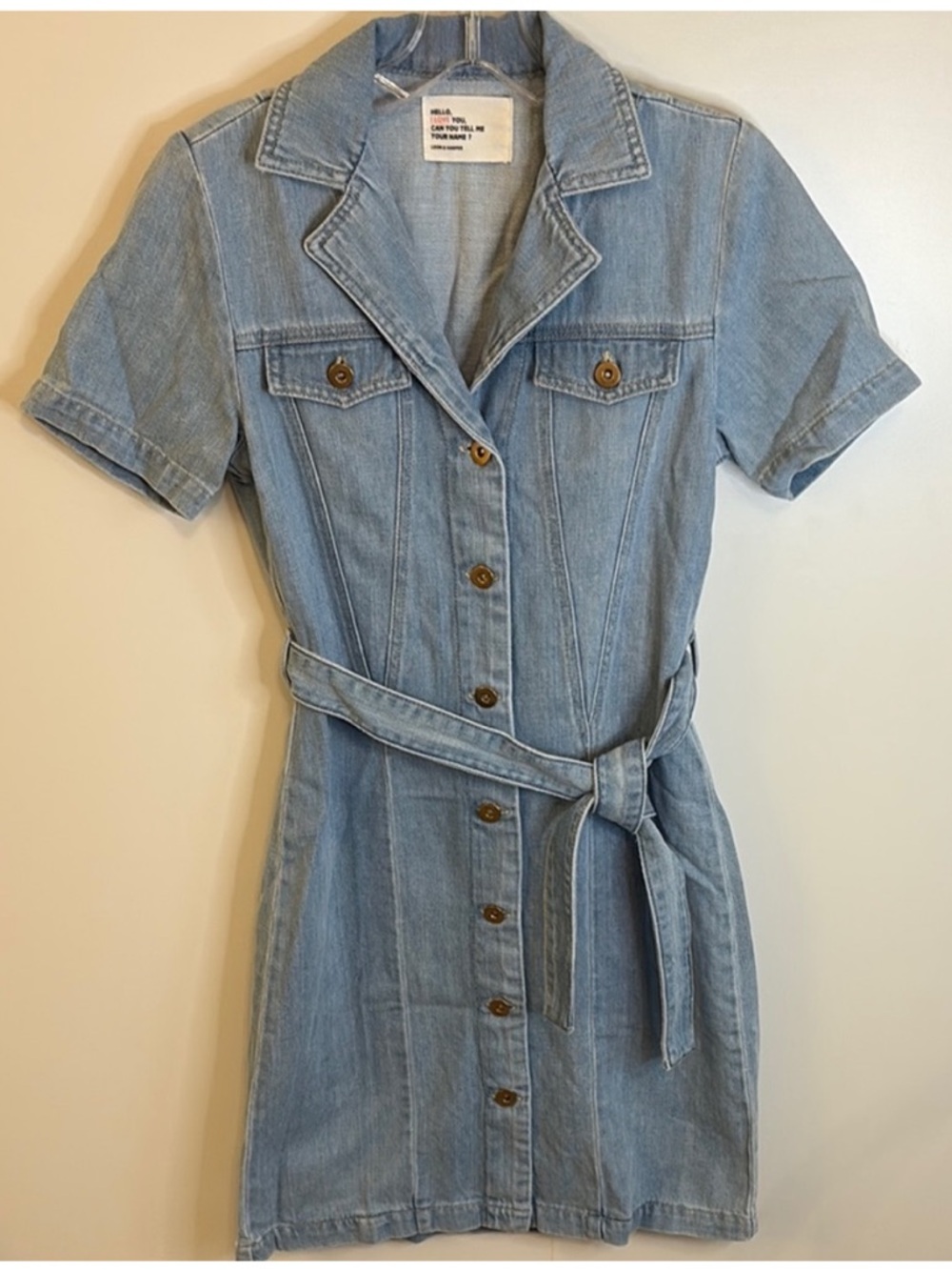 Leon & Harper Light Wash Denim Button-Up Belted Dress | 0